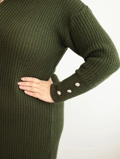 Dámská svetrková šaty Plus Size s mohair oversize s kapsou khaki