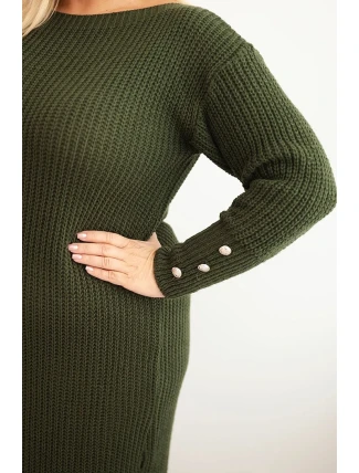 Dámská svetrková šaty Plus Size s mohair oversize s kapsou khaki