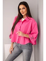 Dámská jarní bavlněná bunda zapínaná na knoflíky s límcem růžová