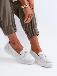 Dámské kožené mokasíny na platformě bílé S.Barski LR720