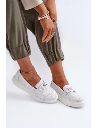 Dámské kožené mokasíny na platformě bílé S.Barski LR720