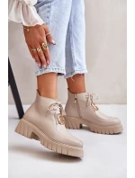 Zazoo 2952 Kožené Boty Se Zlatou Dekorací Béžové