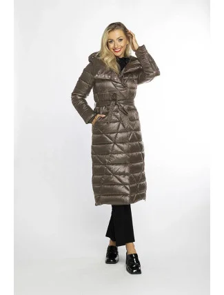 Dámská bunda ve velbloudí barvě s páskem pro zavazování (AG1-J9069B) Dámská bunda ve velbloudí barvě s páskem pro zavazování (AG1-J9069B)