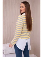 Pruhovaná bavlněná halenka s límečkem žlutá+šedá