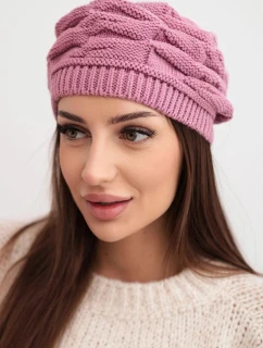 Dámská zimní čepice z vlny s ozdobným pletením a kamínky K397 fialová