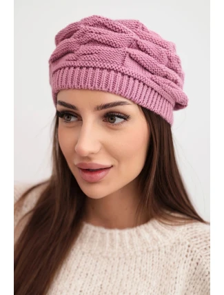 Dámská zimní čepice z vlny s ozdobným pletením a kamínky K397 fialová