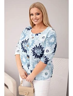 Dámská bavlněná halenka Plus Size s krátkým rukávem a knoflíky modrá