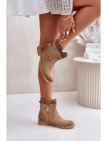 Nízké Dámské Botky Na Plochém Podpatku Semišové Lewski 3624 Béžové