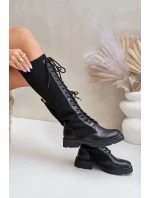 Šněrovací kozačky s elastickým svrškem černé Vamilena