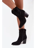 Dámské kovbojky na podpatku Eko semiš Černé Carissa