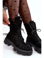 Semišové šněrovací pracovní kotníkové boty s kožíškem, černé Frendo Semišové šněrovací pracovní kotníkové boty s kožíškem, černé Frendo