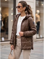 Dámská prošívaná přechodová bunda s kapucí, hnědá, FashionStreet TY5800 Dámská prošívaná přechodová bunda s kapucí, hnědá, FashionStreet TY5800