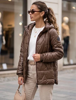 Dámská prošívaná přechodová bunda s kapucí, hnědá, FashionStreet TY5800