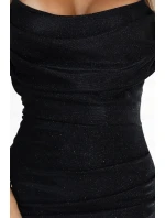 563-2 COSIMA Lesklé, fenomenální šaty s drapérií - ČERNÉ 563-2 COSIMA Lesklé, fenomenální šaty s drapérií - ČERNÉ