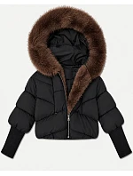 Dámská zimní bunda oversize s kožešinou, černá s hnědou kožešinou (B6085-1014) Dámská zimní bunda oversize s kožešinou, černá s hnědou kožešinou (B6085-1014)