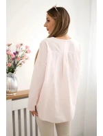 Košilová halenka s vyšívaným vzorem pudrově růžová