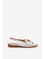 Elegantní Dámské Sandály Na Plochém Podpatku S Dekorací S.Barski KV51-082 Stříbrné