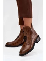 Zateplené kožené dámské kotníkové boty s ozdobným detailem hnědé Briselda