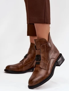 Zateplené kožené dámské kotníkové boty s ozdobným detailem hnědé Briselda