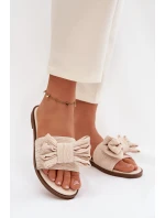 Dámské pantofle na ploché podešvi s mašlí Béžové Amivelle