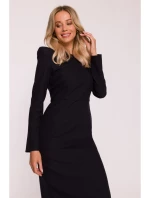 S412 Tužkové šaty s ozdobnými rameny - černé