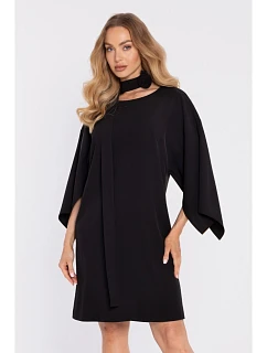 M908 Šaty s ozdobnými širokými rukávy - černé