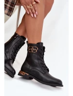 Dámské botky Artiker – černé, zateplené, s ozdobou, na nízkém podpatku