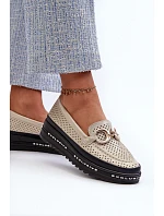 Lesklé kožené dámské mokasíny LR750 zlaté - S.Barski