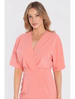 Midi šaty se zavinovacím střihem S434 lososová - Stylove Midi šaty se zavinovacím střihem S434 lososová - Stylove