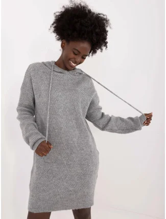 Šedé úpletové šaty s kapucí (0582) Šedé úpletové šaty s kapucí (0582)
