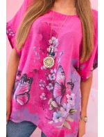 Dámská bavlněná košile s motýly a květinami růžový