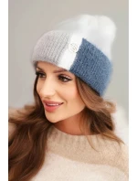 Dámská čepice barevná z viskózy s ozdobným knoflíkem bílý + modrý Dámská čepice barevná z viskózy s ozdobným knoflíkem bílý + modrý
