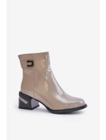 Lakované Boty Na Podpatku Zateplené MR880-093 Šedé Lakované Boty Na Podpatku Zateplené MR880-093 Šedé