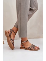 Kožené Dámské Sandály Na Plochém Podpatku Leopardí Zazoo 3688 Hnědé