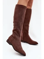 Dámské semišové kozačky na nízkém podpatku Eelin – hnědé