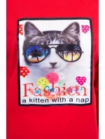 Halenka s 3D grafikou kočky červená Halenka s 3D grafikou kočky červená