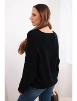 Dámský svetr s příměsí vlny s výstřihem do V černý