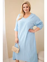 Dámské šaty Plus Size bavlněné mušelínové s výstřihem do V modré