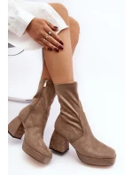 Dámské kotníkové boty na masivním podpatku a platformě tmavě béžové Adelles