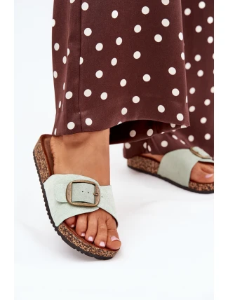 Dámské pantofle s přezkou na korkové platformě mátové Zavira