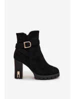Zateplené dámské kozačky na podpatku s přezkou Černé Nolivira