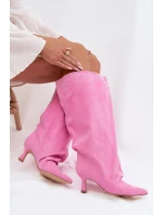 Kozačky s širokou horní částí a řasením na podpatku Růžové Harela