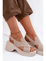 Kožené dámské sandály na platformě S.Barski LR61-7005 Béžové Kožené dámské sandály na platformě S.Barski LR61-7005 Béžové