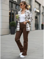 Dámské džíny s vysokým pasem a širokými nohavicemi hnědé FashionStreet UY2877 Dámské džíny s vysokým pasem a širokými nohavicemi hnědé FashionStreet UY2877