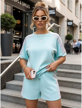 Dámská viskózová souprava s motýlem a šortkami modrá FashionStreet AY1185