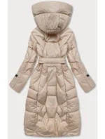 Béžová péřová bunda se stojáčkem a kapucí (ag2-j82)