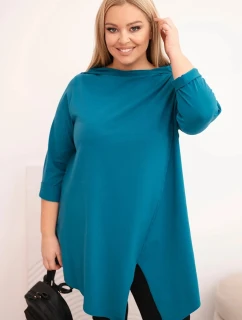 Dámská bavlněná blůza Plus Size asymetrická s ohrnovacími rukávy mořská