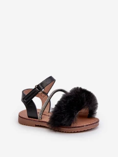 Dětské sandálky na suchý zip s kožíškem černé Rosavere