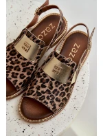 Zazoo 40385 Dámské Kožené Sandály S Leopardím Vzorem Hnědé