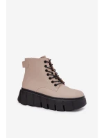 Dámské kožené kotníkové boty na platformě Vinceza – béžové